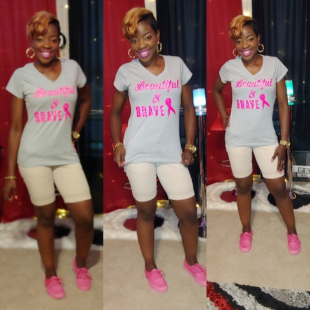 Breast Cancer Awareness V neck fitted Tshirts